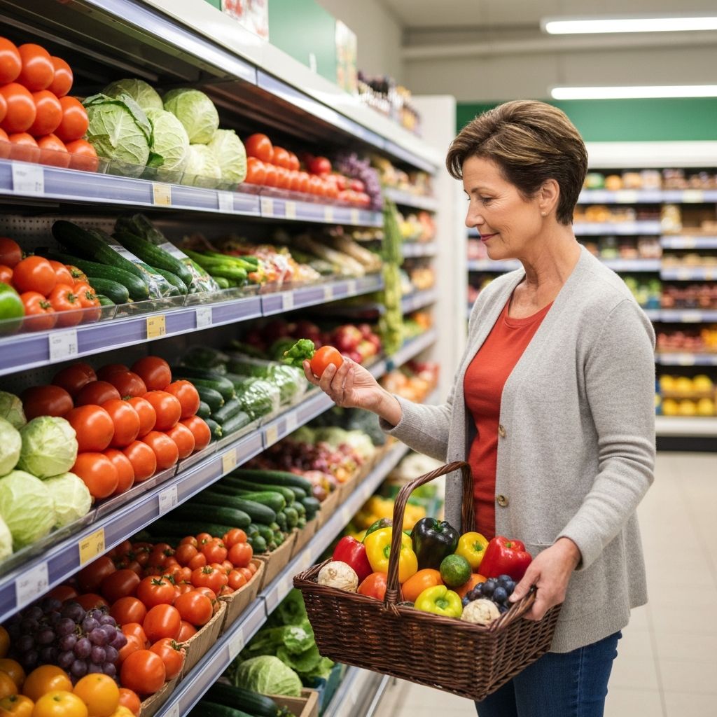 Choosing food in a supermarket aisle